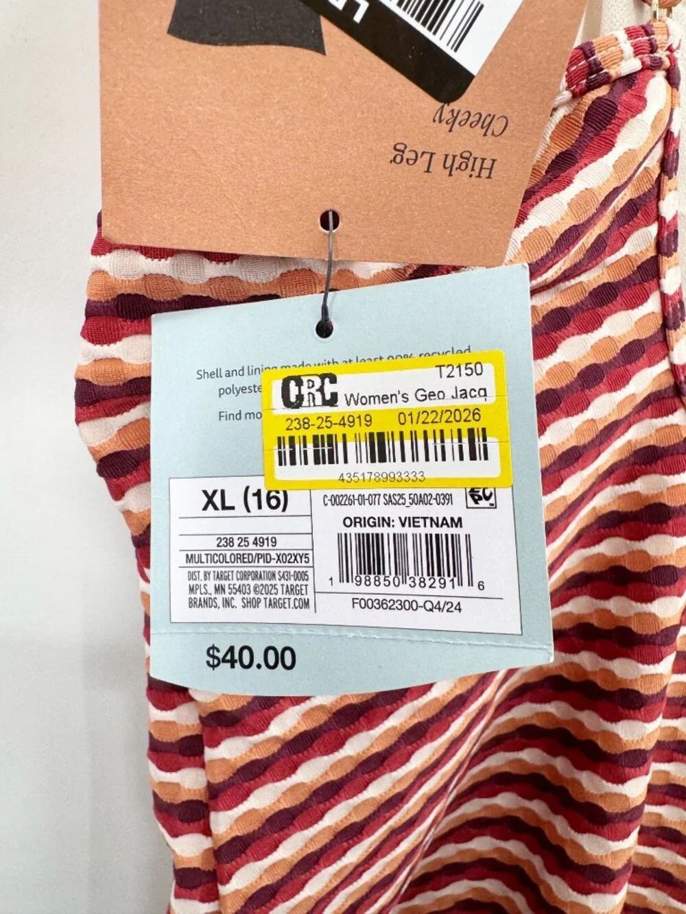 NEW Shade & Shore Geo Jacquard High Leg Cheeky Swimsuit - Red Multi - Size XL